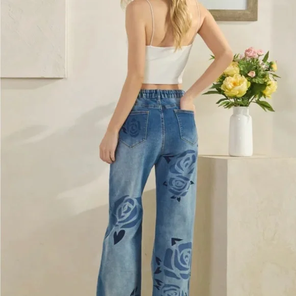 Oli & Hali Blue Floral Wide Leg Jeans - Picture 5 of 10